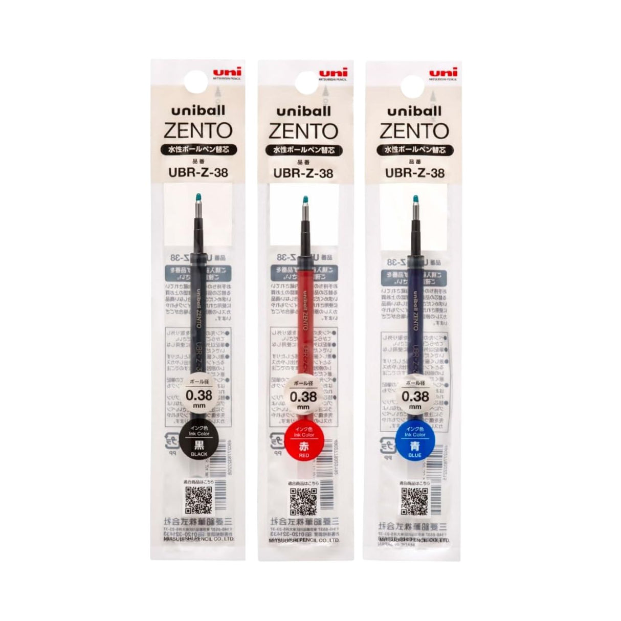 Uni Zento - Repuesto de Bolígrafo Tinta a Base de Agua 0.38 mm