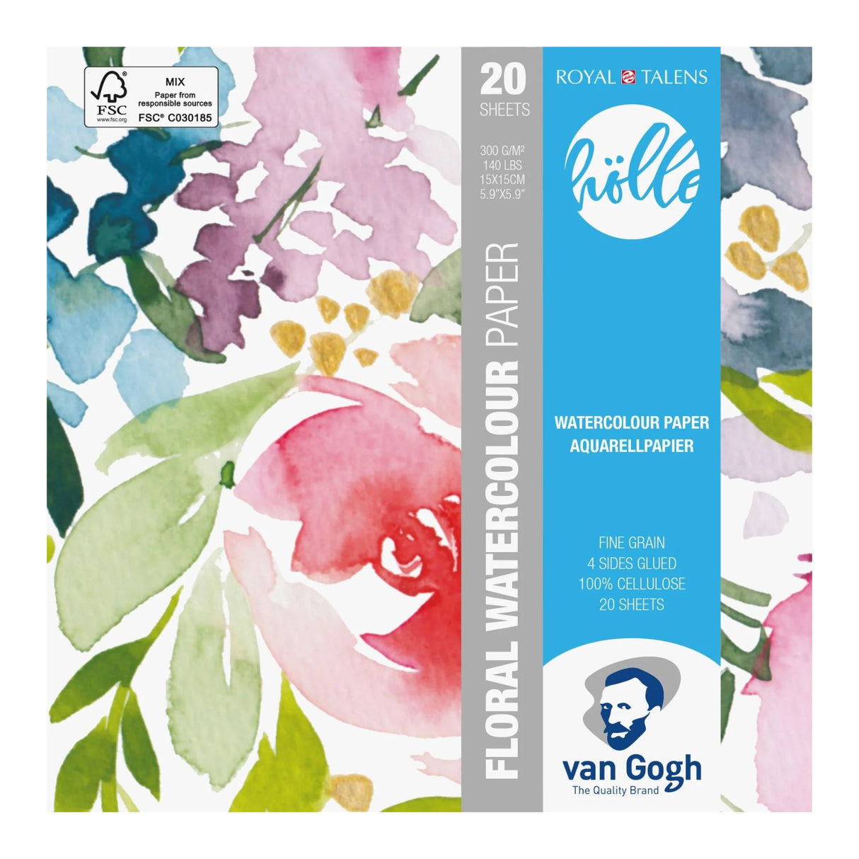 Van Gogh Floral Watercolor Paper - Block Papel de Acuarela 20 Hojas, 300 g/m2