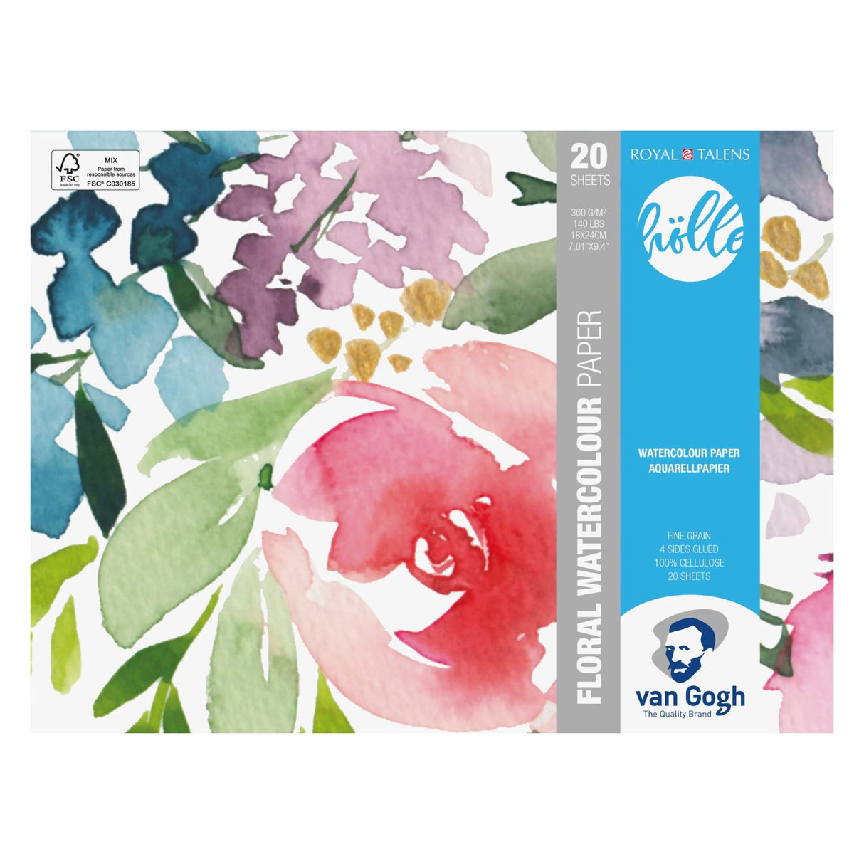 Van Gogh Floral Watercolor Paper - Block Papel de Acuarela 20 Hojas, 300 g/m2