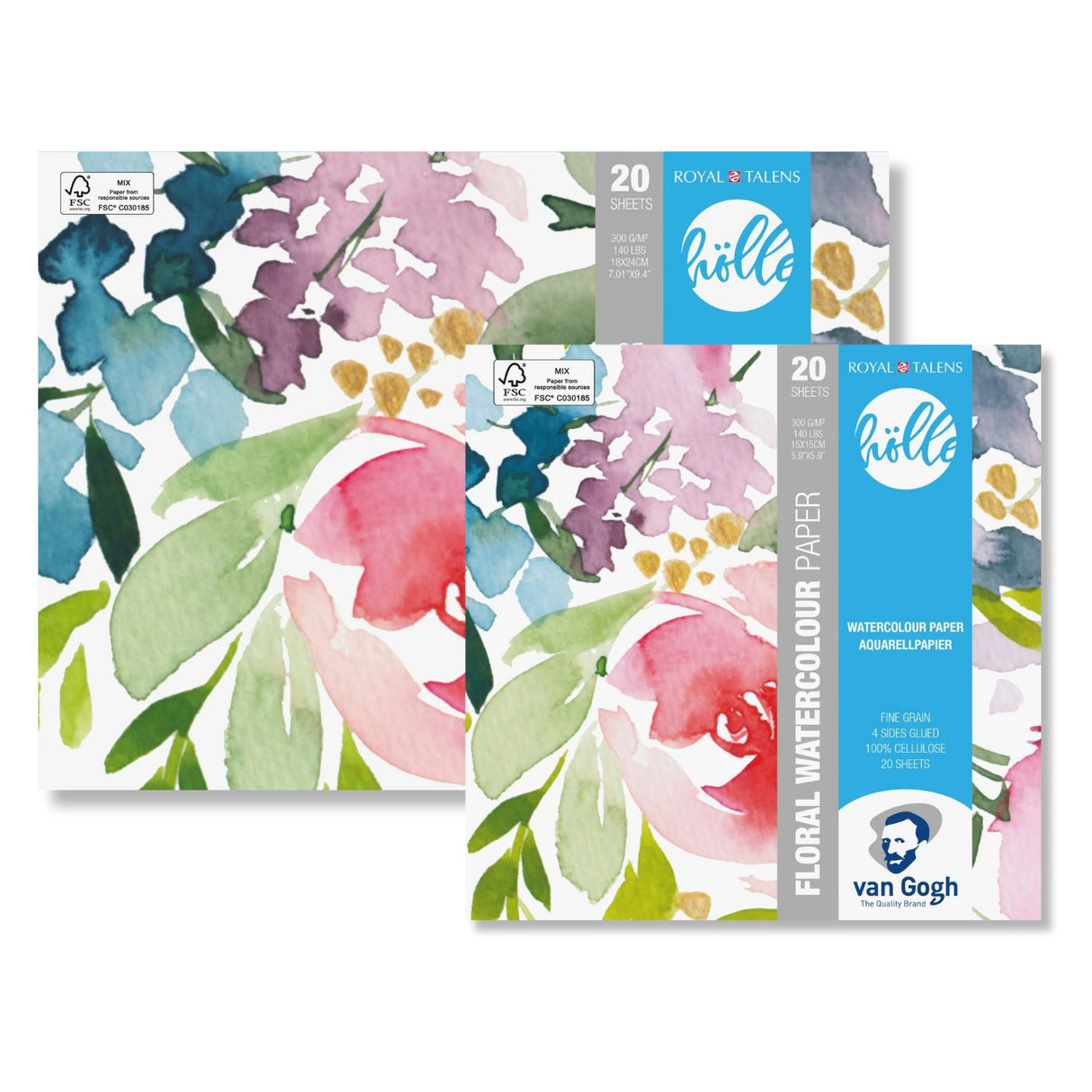 Van Gogh Floral Watercolor Paper - Block Papel de Acuarela 20 Hojas, 300 g/m2