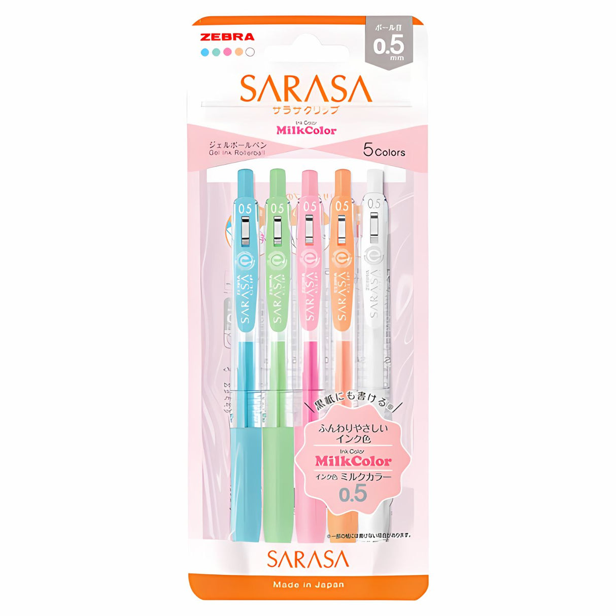 Zebra - Set 5 Lápices Gel Sarasa Clip Milk