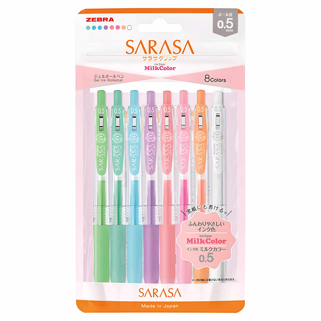 Zebra - Set 8 Lápices Gel Sarasa Clip Milk