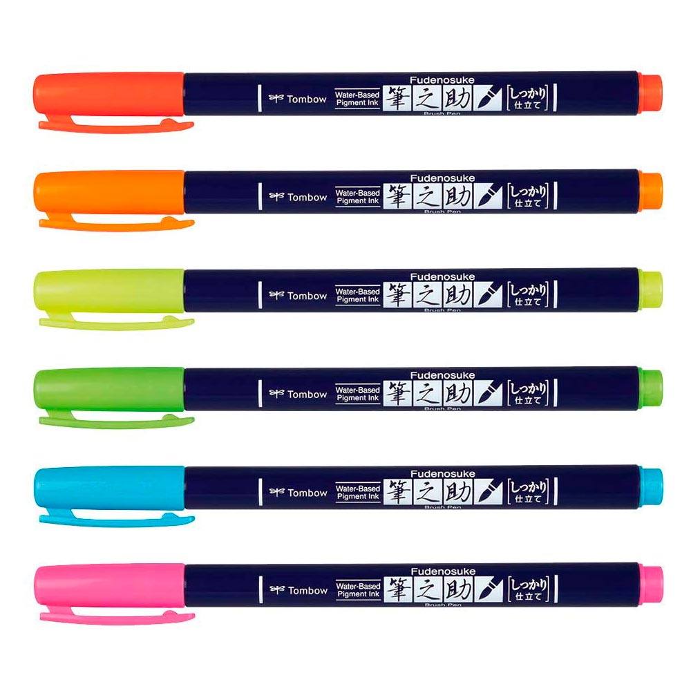 Marcadores-Tombow-Fudenosuke-Set-6-Brush-Pen-Punta-Dura-Neon-3