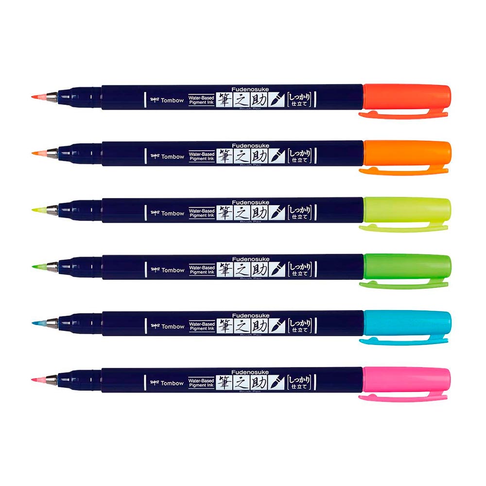Marcadores-Tombow-Fudenosuke-Set-6-Brush-Pen-Punta-Dura-Neon-4