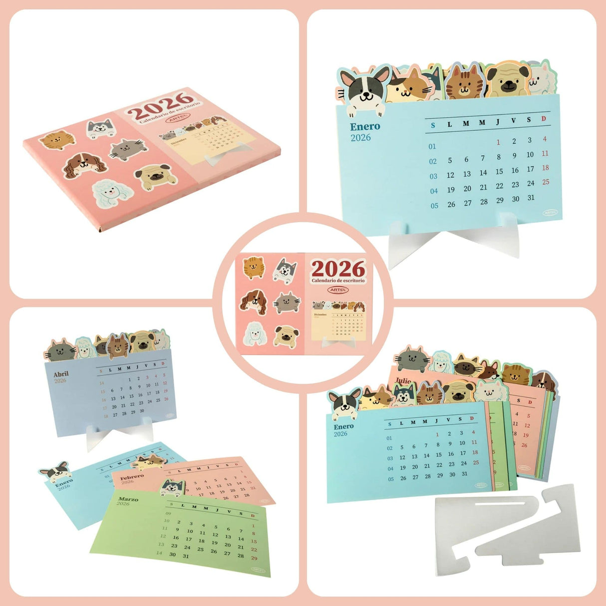 Artel - Calendario 2026 Escritorio Pets