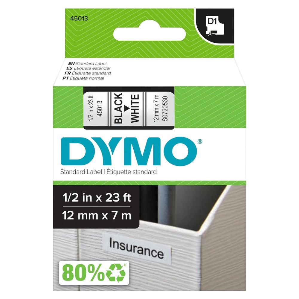 Dymo - Etiqueta Adhesiva Standard D1 Etiquetadoras 12 mm x 7 m