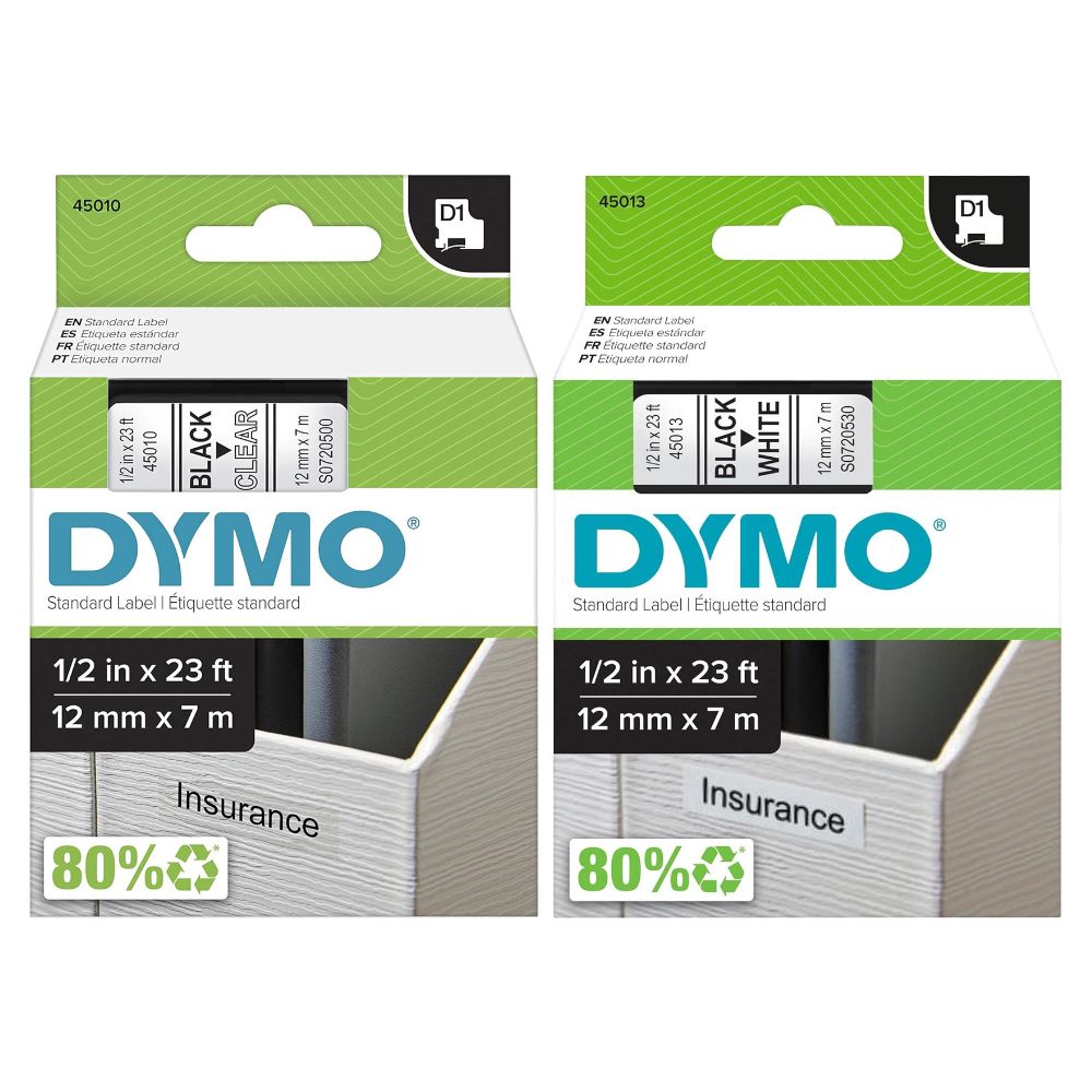 Dymo - Etiqueta Adhesiva Standard D1 Etiquetadoras 12 mm x 7 m