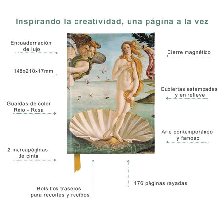 Flame Tree - Libreta Tapa Dura A5 Líneas Sandro Botticelli: The Birth of Venus