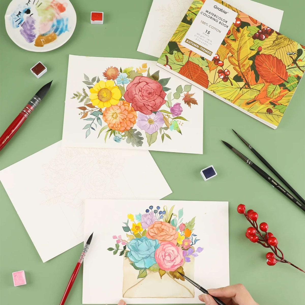 Grabie Coloring Club - Kit Acuarelas Autumn Libreta y Libro