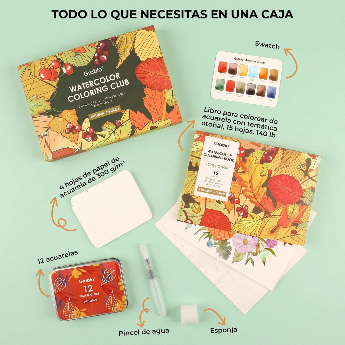 Grabie Coloring Club - Kit Acuarelas Autumn Libreta y Libro