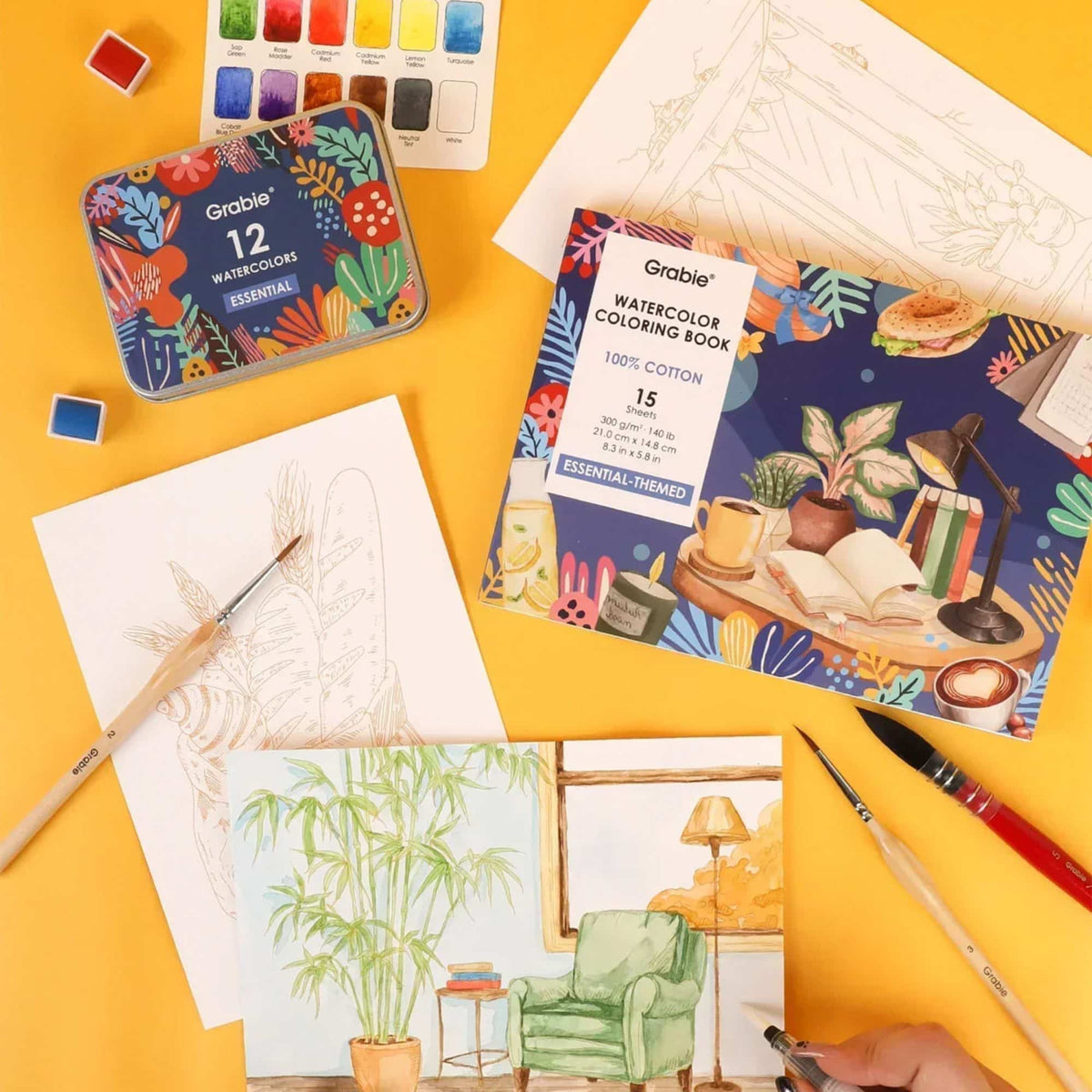 Grabie Coloring Club - Kit Acuarelas Essential Libreta y Libro