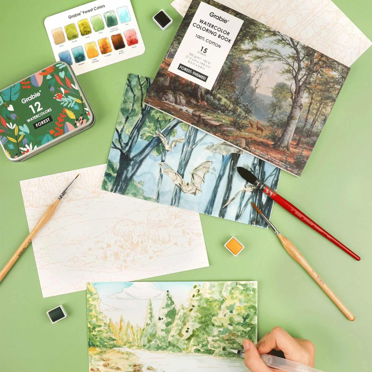 Grabie Coloring Club - Kit Acuarelas Forest Libreta y Libro