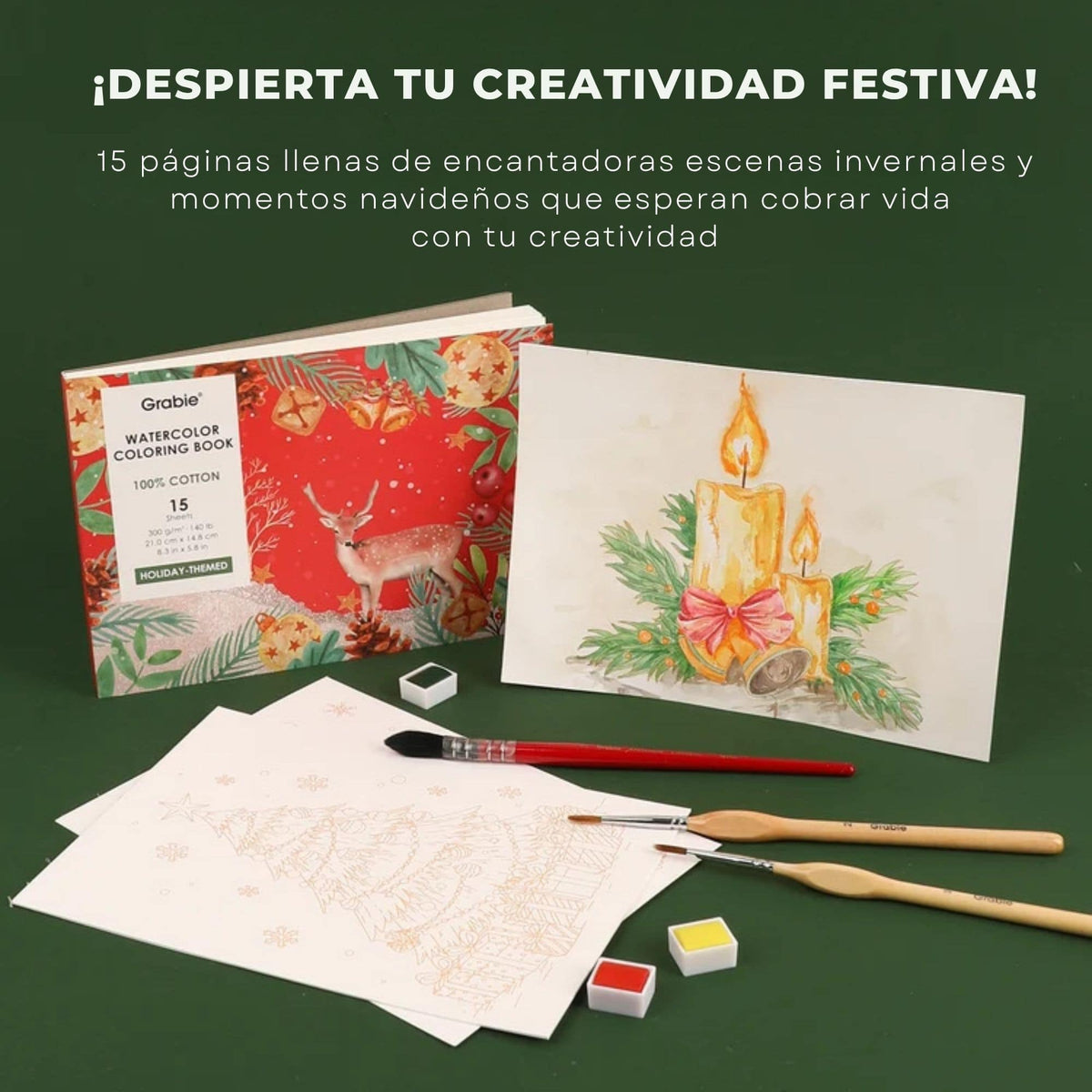 Grabie Coloring Club - Kit Acuarelas Navidad Libreta y Libro