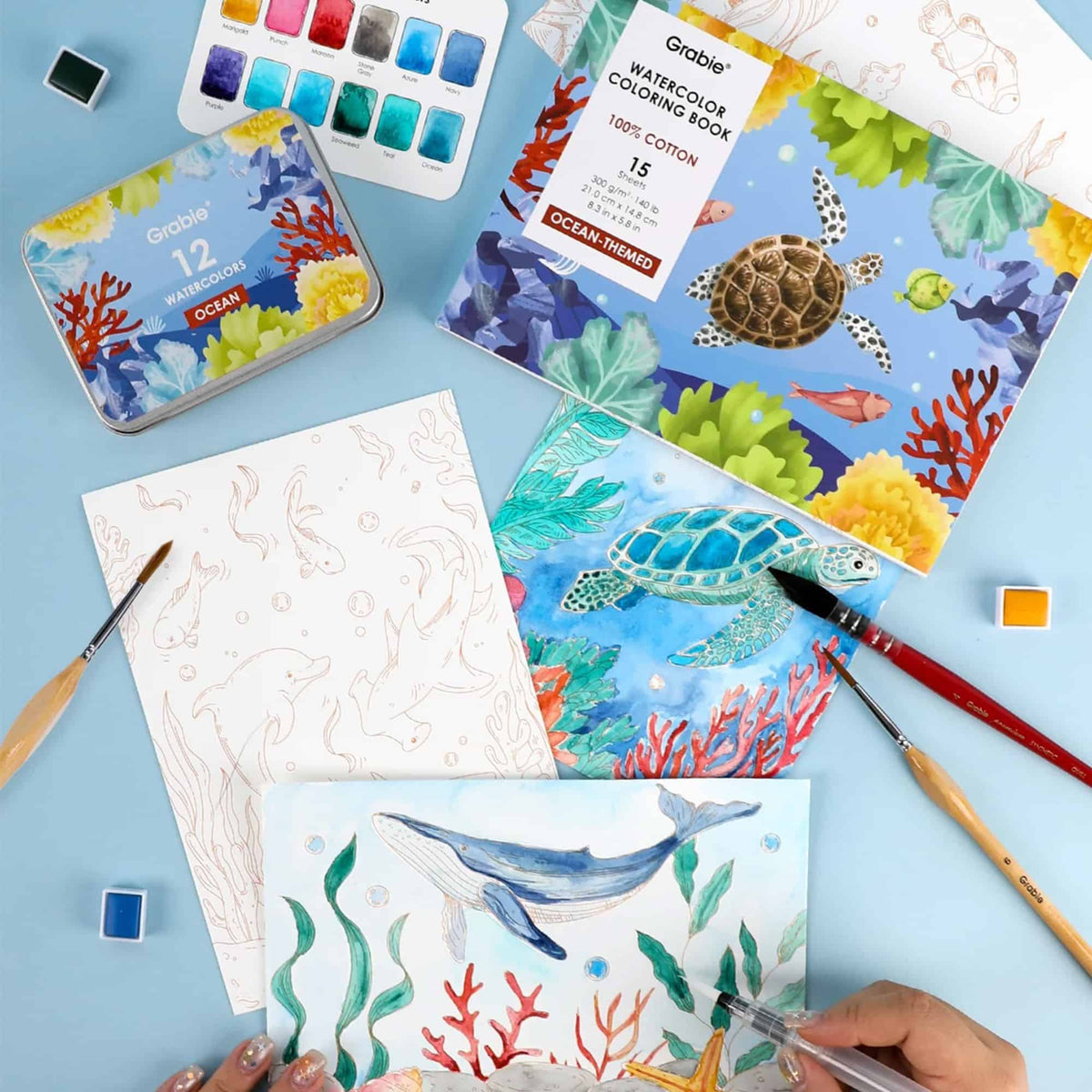 Grabie Coloring Club - Kit Acuarelas Ocean Libreta y Libro