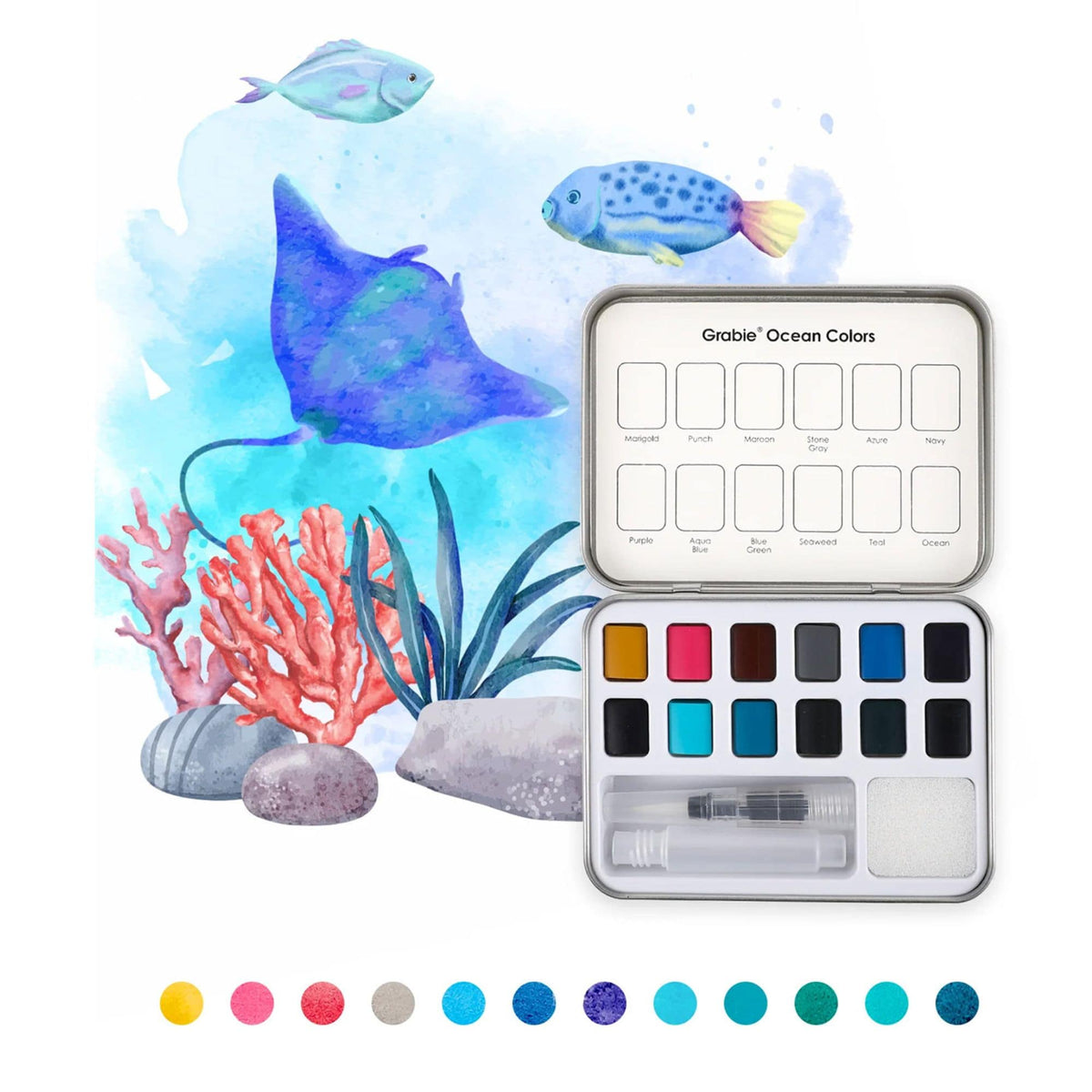 Grabie Coloring Club - Kit Acuarelas Ocean Libreta y Libro