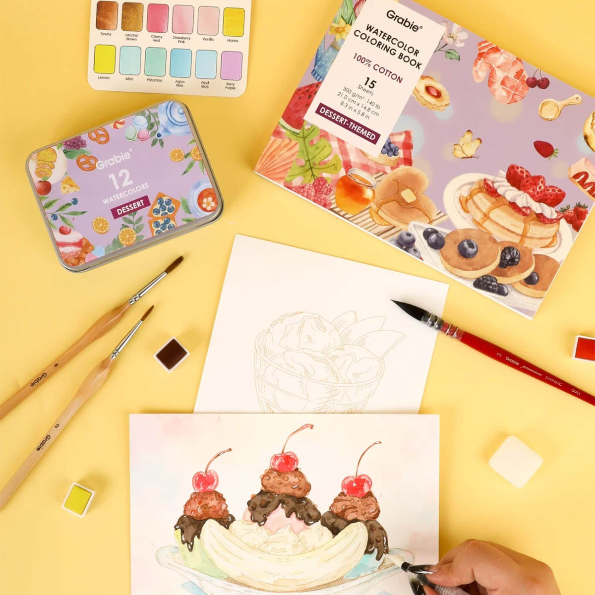 Grabie - Libro para Colorear Acuarela 100% Algodón Dessert