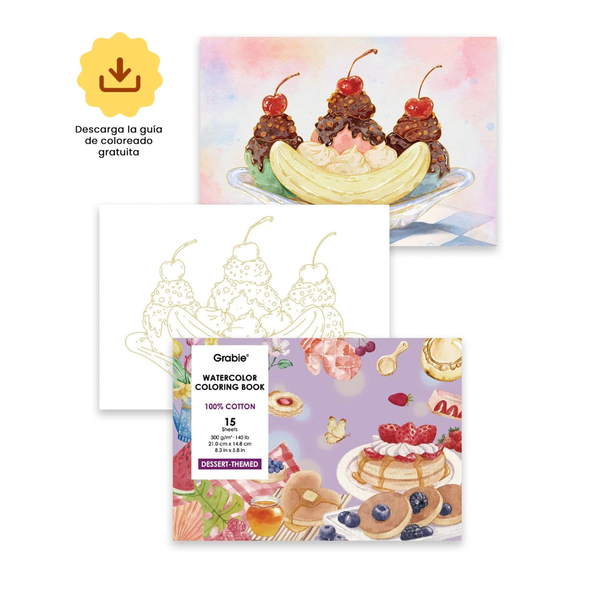 Grabie - Libro para Colorear Acuarela 100% Algodón Dessert
