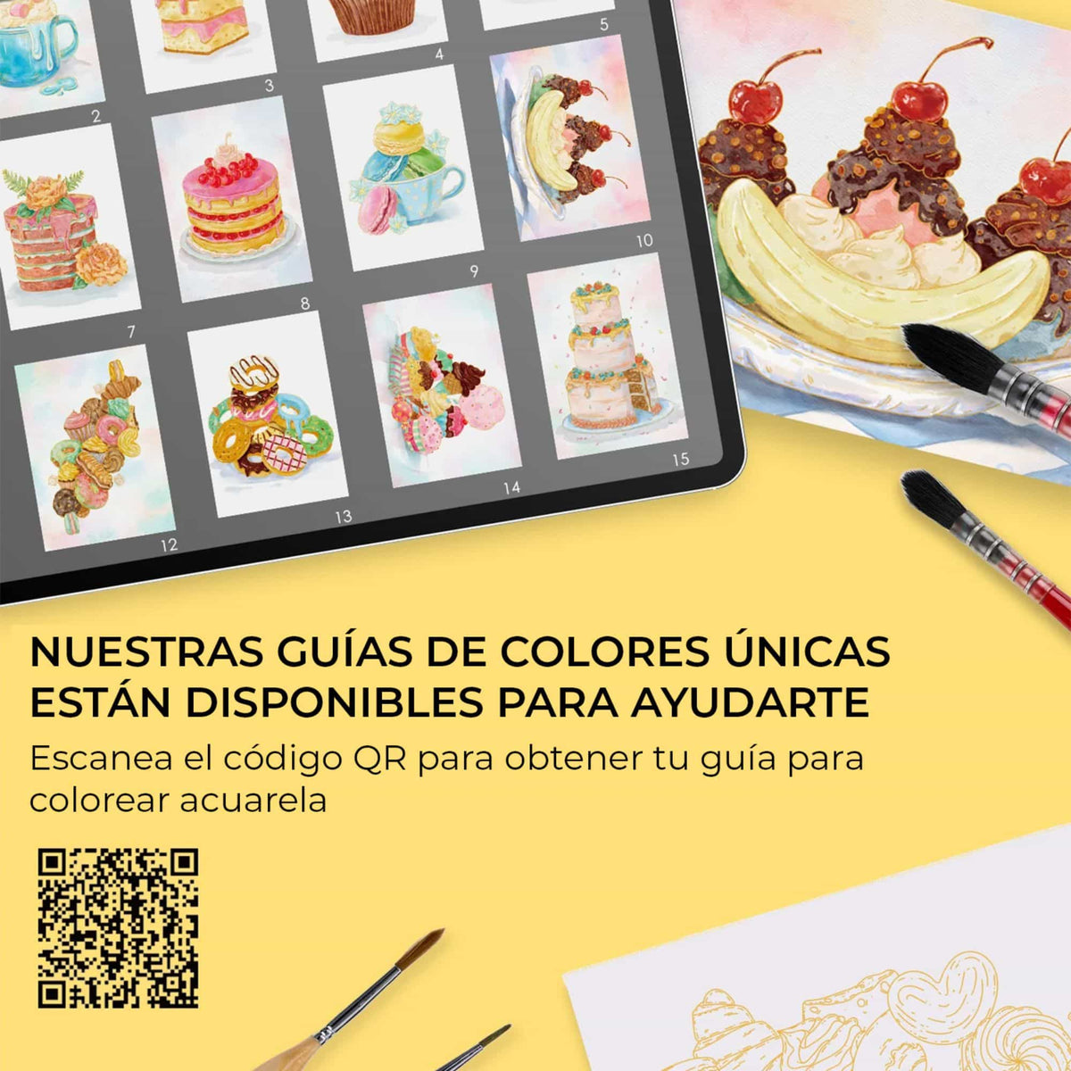 Grabie - Libro para Colorear Acuarela 100% Algodón Dessert