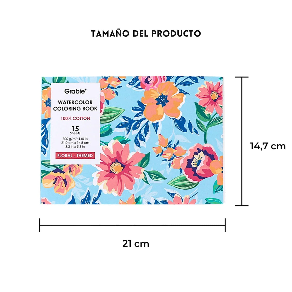 Grabie - Libro para Colorear Acuarela 100% Algodón Floral