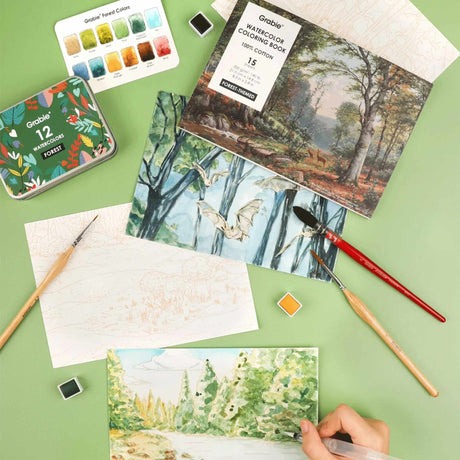 Grabie - Libro para Colorear Acuarela 100% Algodón Forest