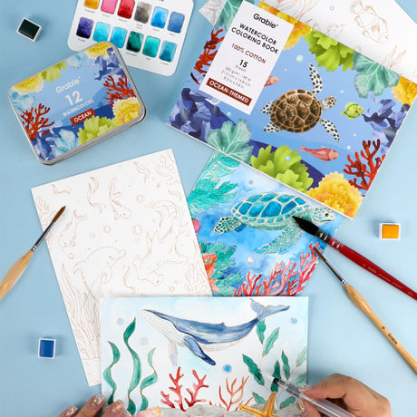 Grabie - Libro para Colorear Acuarela 100% Algodón Ocean