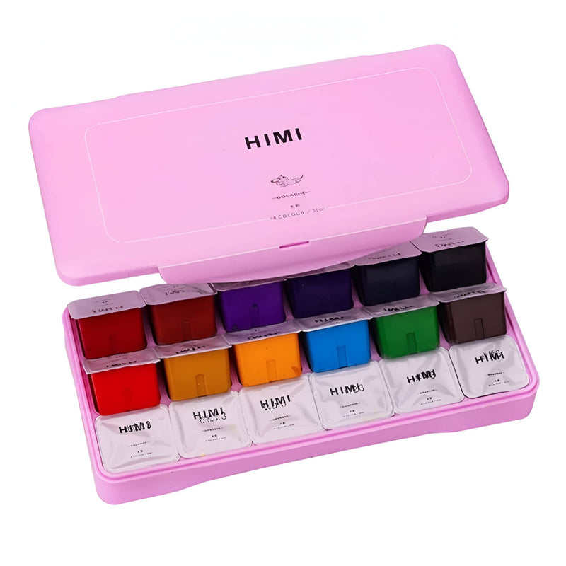 Set Gouache 18 Colori Da 30 Ml, Kit Di Pittura A Guazzo Non Tossico Con Tavolozza, Custodia Portatile Gialla, Per Artisti E Studenti