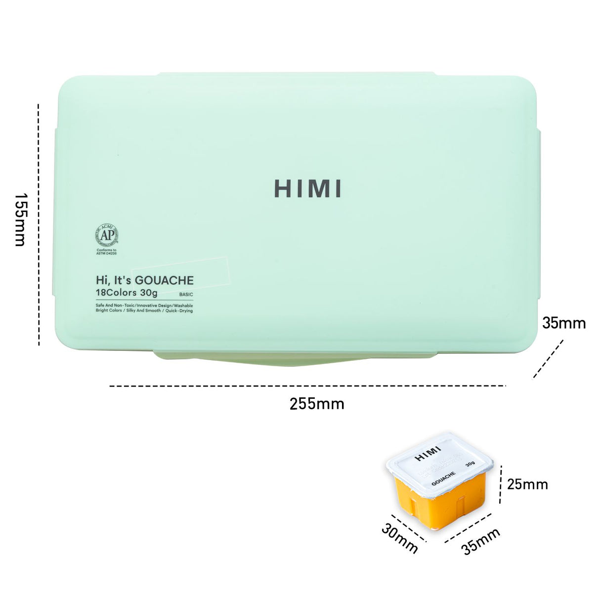 Himi - Set 18 Gouache Potes 30 g Estuche Verde y Pinceles