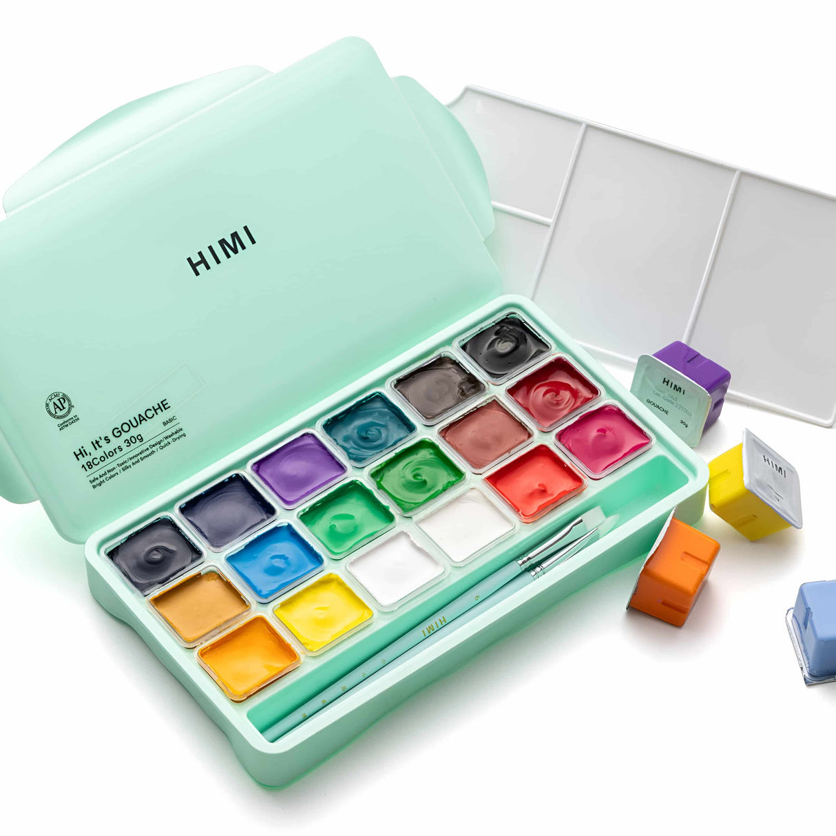 Himi - Set 18 Gouache Potes 30 g Estuche Verde y Pinceles