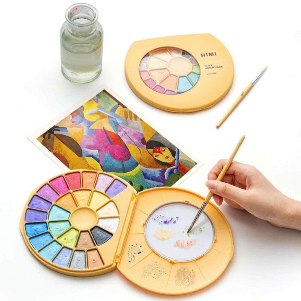 Himi - Set 24 Acuarelas Metálicas en Pastilla Estuche Amarillo
