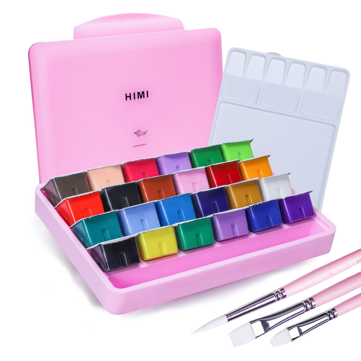 Himi - Set 24 Gouache Potes 30 g Estuche Rosado y 3 Pinceles