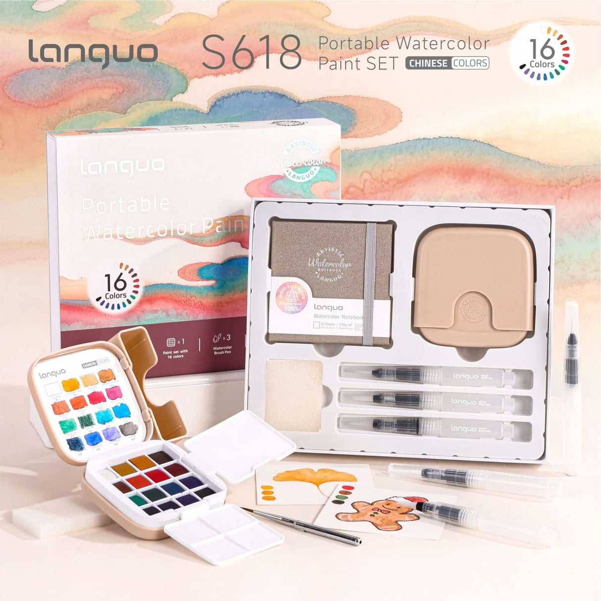 Languo - Kit Acuarelas Libreta y Pinceles Chinese Colors