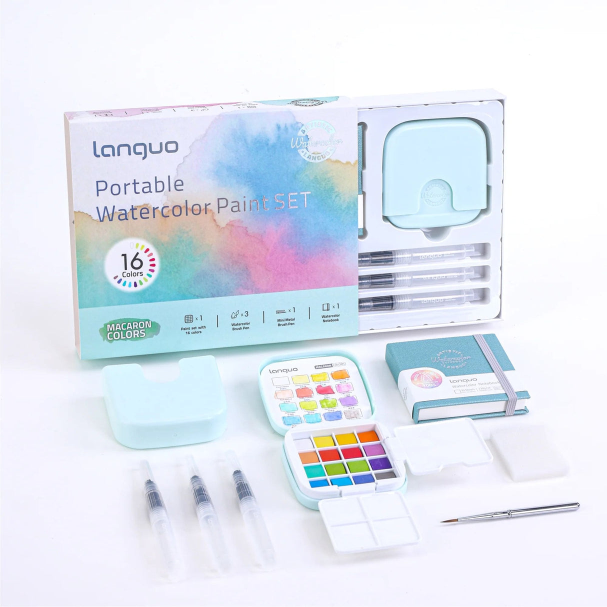 Languo - Kit Acuarelas Libreta y Pinceles Macaron Colors