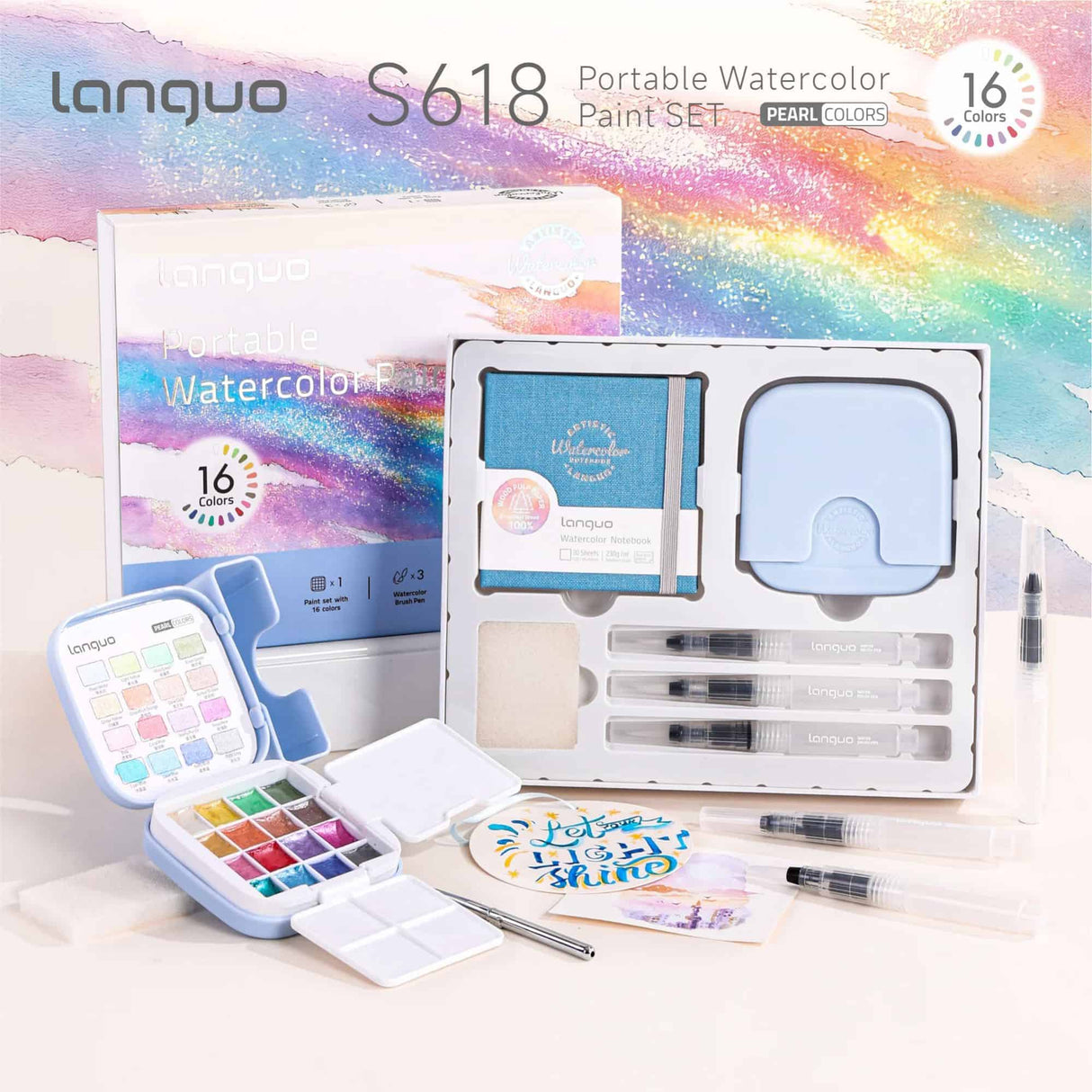 Languo - Kit Acuarelas Libreta y Pinceles Pearl Colors