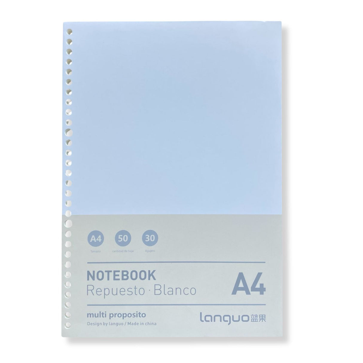 Languo - Pack 50 Hojas para Libretas Anilladas Tipo Binder A4 con Sistema Refill