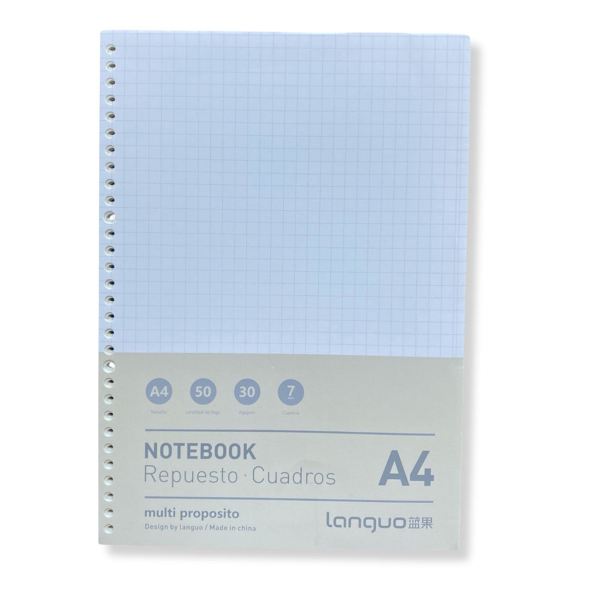 Languo - Pack 50 Hojas para Libretas Anilladas Tipo Binder A4 con Sistema Refill