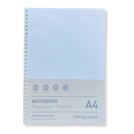 Languo - Pack 50 Hojas para Libretas Anilladas Tipo Binder A4 con Sistema Refill