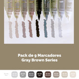 Languo - Set 9 Marcadores Acrílicos Punta Pincel Gray Brown Series