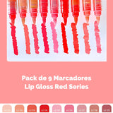 Languo - Set 9 Marcadores Acrílicos Punta Pincel Lip Gloss Red Series