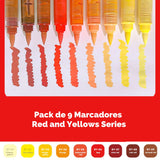 Languo - Set 9 Marcadores Acrílicos Punta Pincel Red Yellow Series