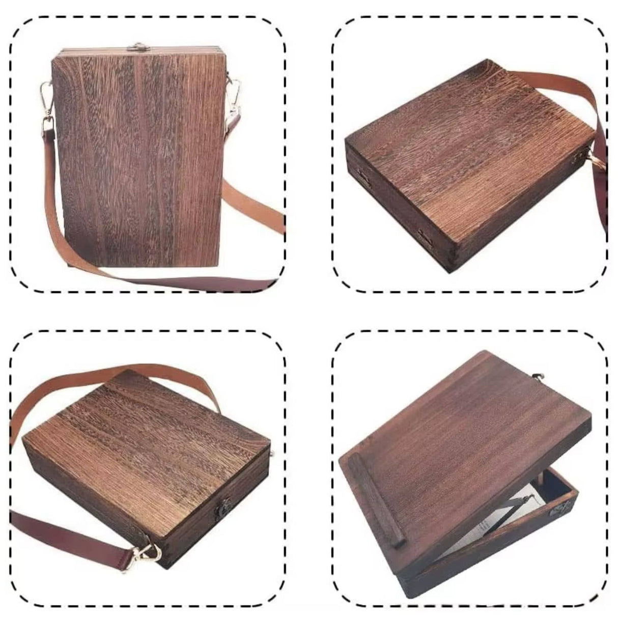 Maletín de Madera con Caballete y Correa 25 x 19 cm