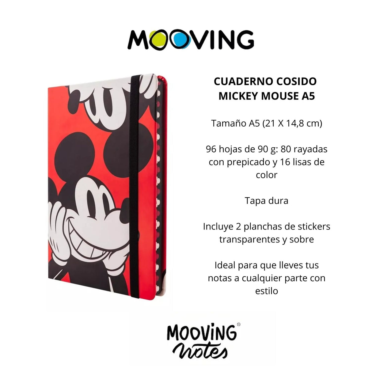 Mooving - Libreta Notes A5 Líneas Tapa Dura Mickey Mouse