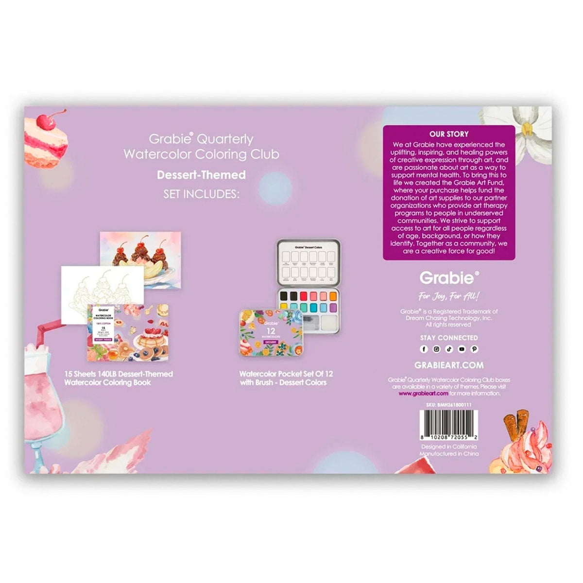 Grabie Coloring Club - Kit Acuarelas Dessert Libreta y Libro