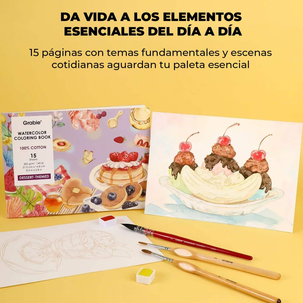 Grabie Coloring Club - Kit Acuarelas Dessert Libreta y Libro