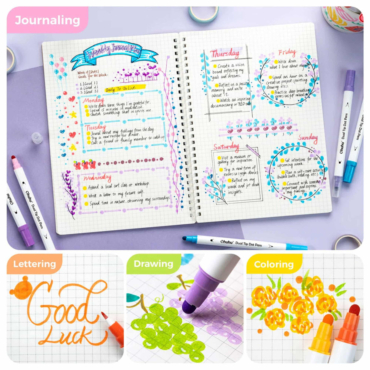 Ohuhu Kumimi - Set 24 Marcadores Journal Pens Doble Punta