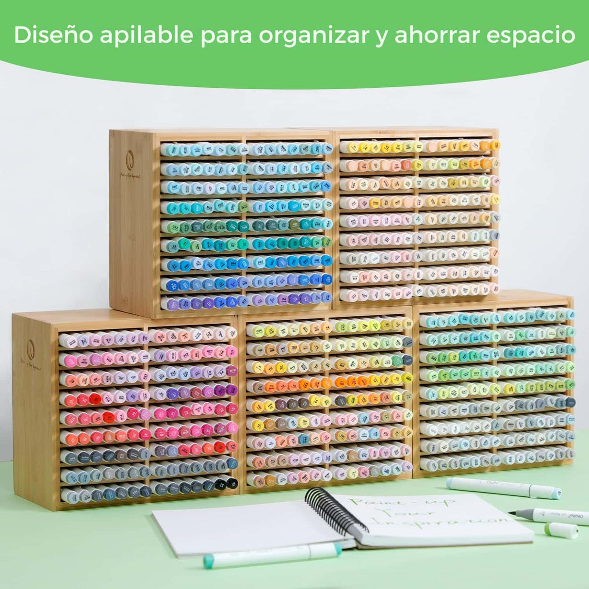 Ohuhu - Organizador Bambú para 126 Marcadores
