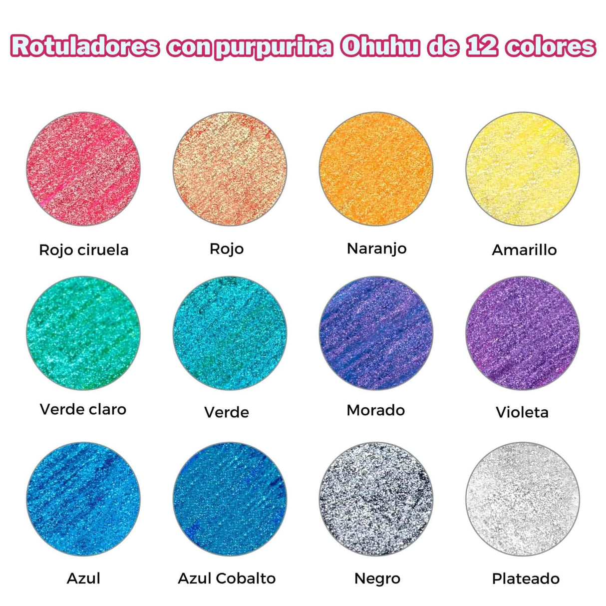 Ohuhu - Set 12 Marcadores Glitter Marker Punta Ancha