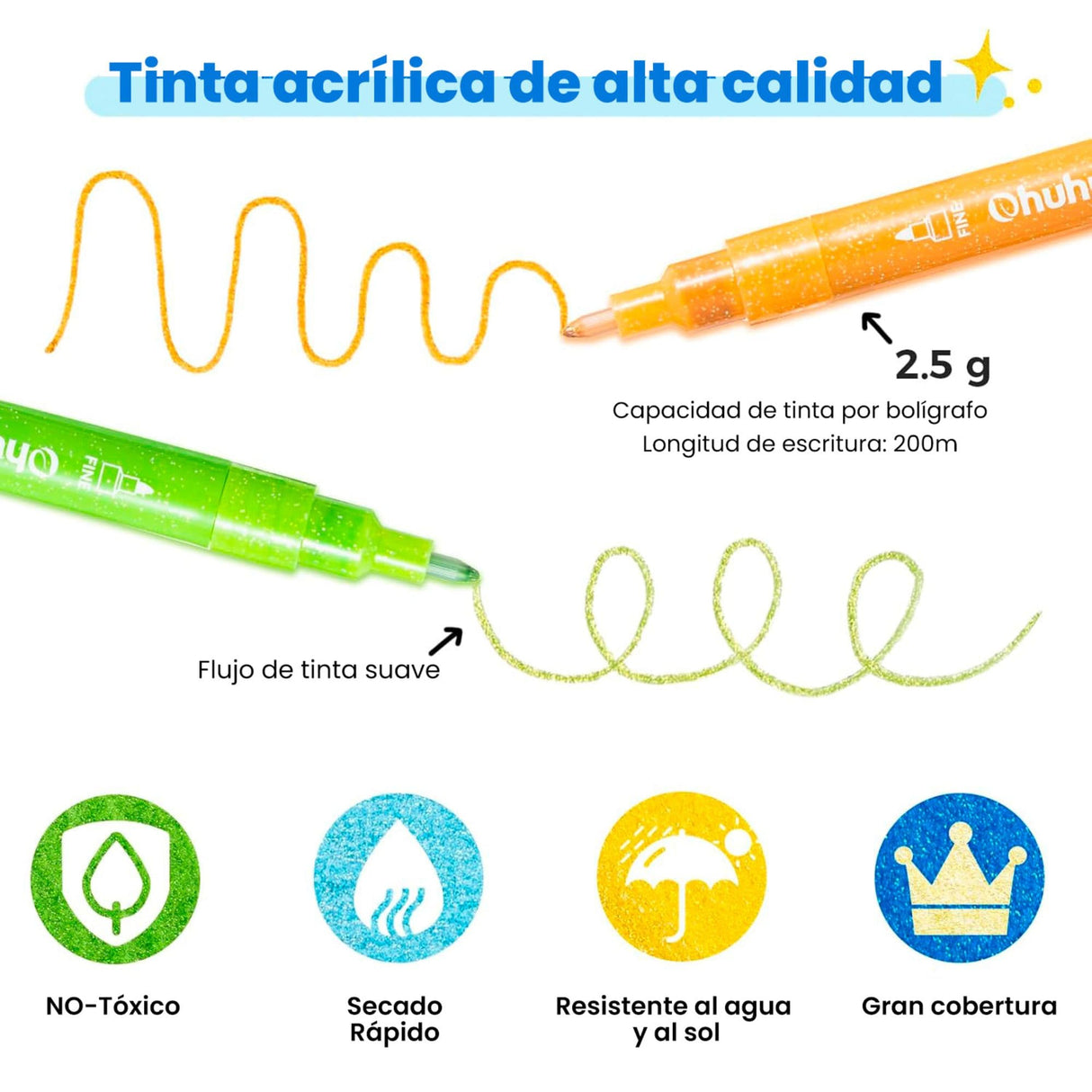 Ohuhu - Set 24 Marcadores Acrílicos Glitter 0.7 mm