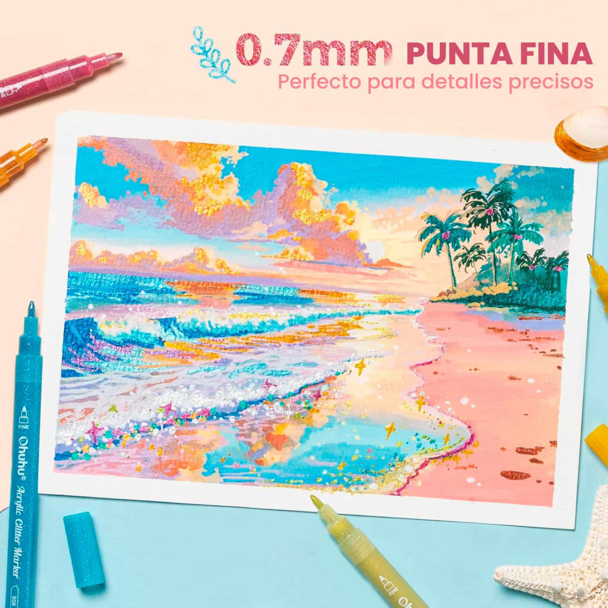 Ohuhu - Set 24 Marcadores Acrílicos Glitter 0.7 mm