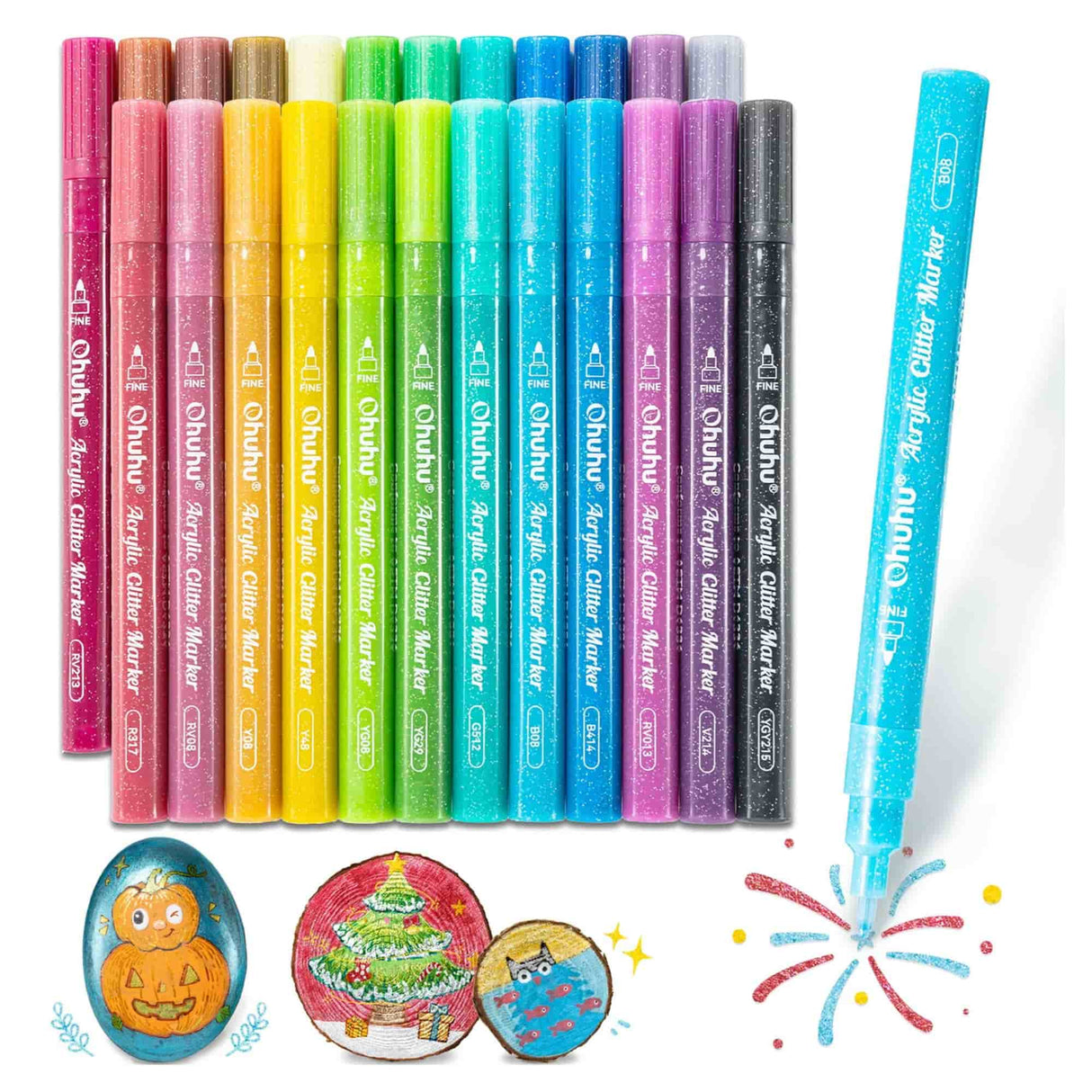 Ohuhu - Set 24 Marcadores Acrílicos Glitter 0.7 mm