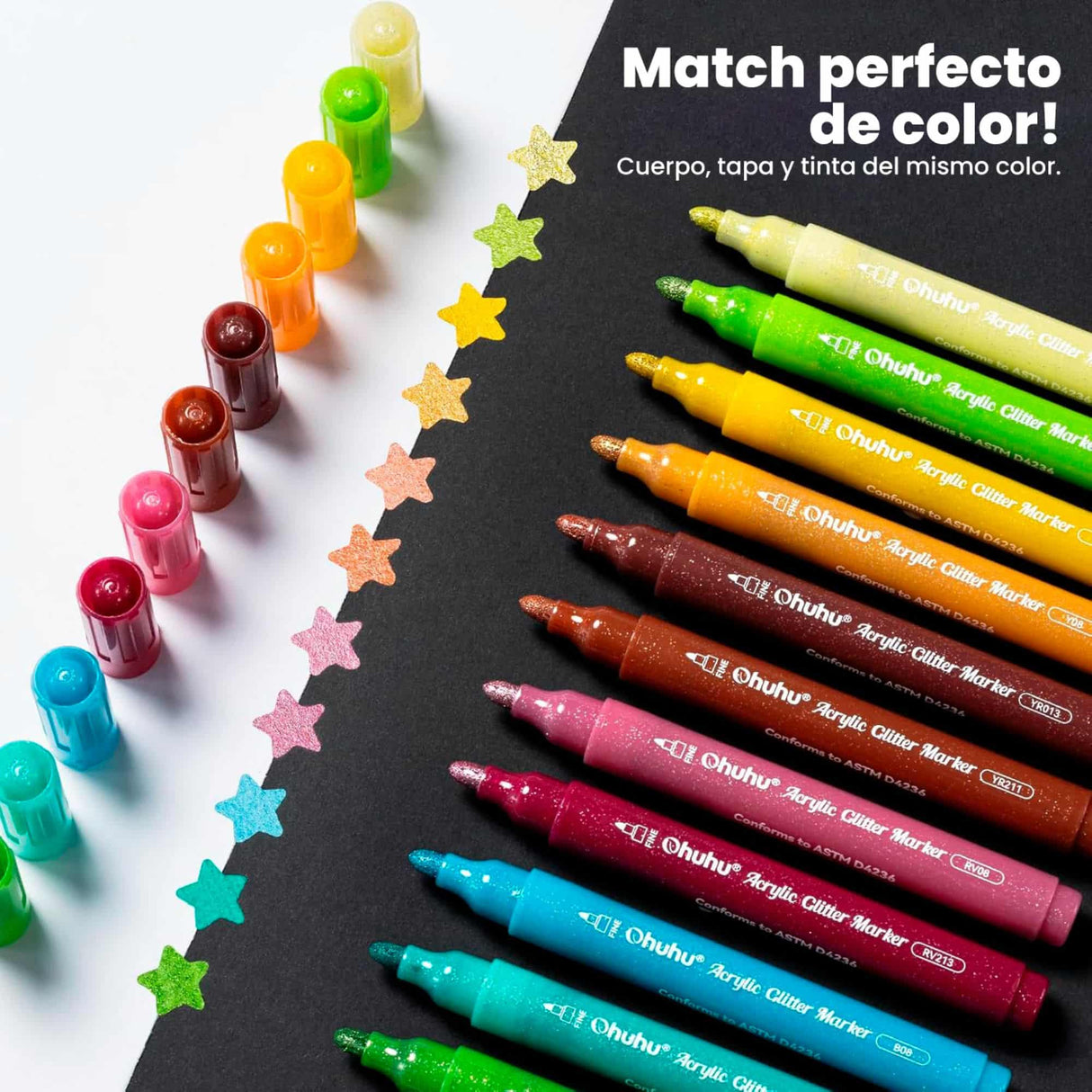 Ohuhu - Set 24 Marcadores Acrílicos Glitter 3 mm